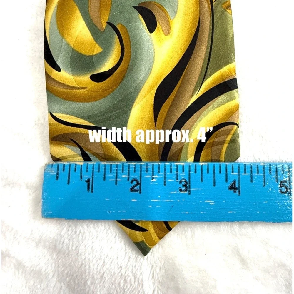 J Garcia Snail Garden Mens Necktie Gold Green Black Silk Modern Abstract Art Ltd